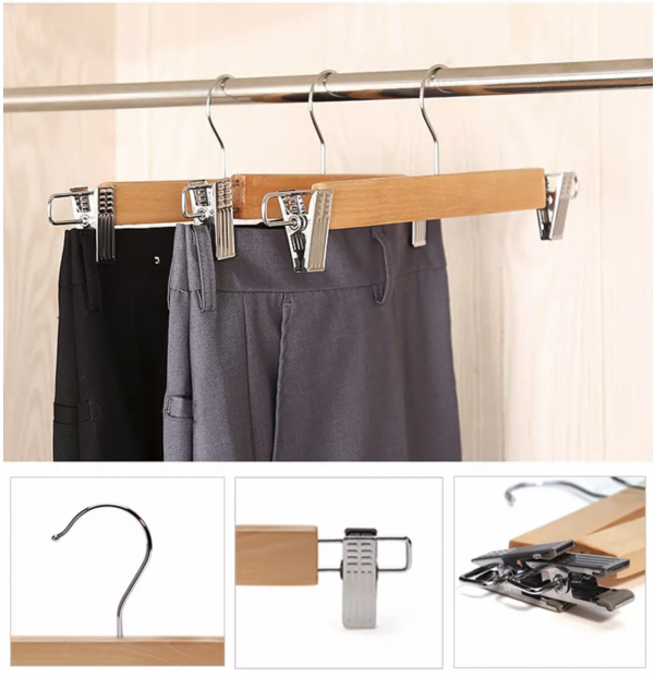 Pack 50 colgadores madera pantalon con pinzas perrito - Imagen 6