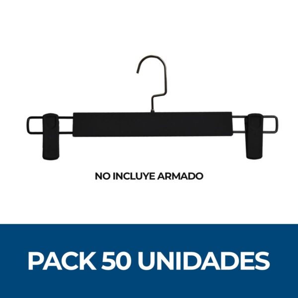 Pack 50 colgadores plásticos negros con pinzas perrito
