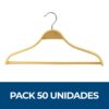 Pack 50 colgadores de madera con base antideslizante y barra