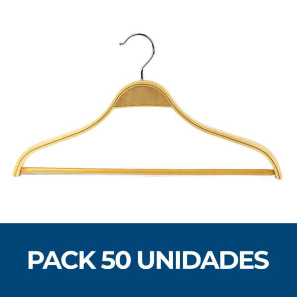Pack 50 colgadores de madera con base antideslizante y barra