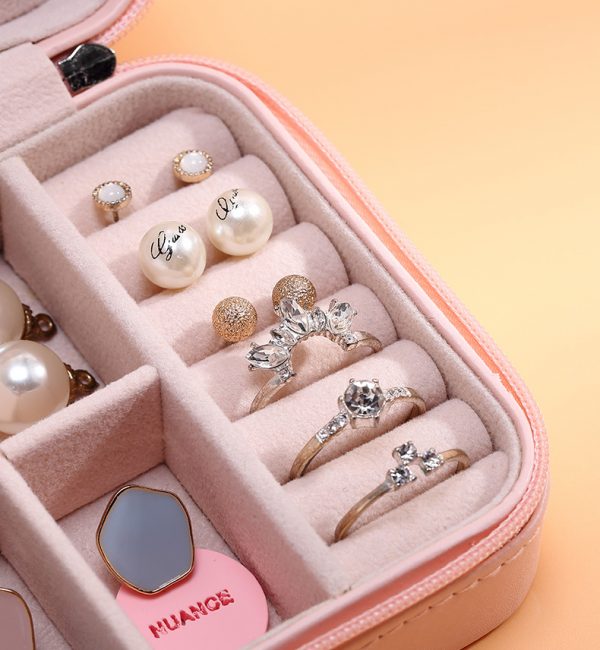 Organizador de joyas viajero rosado con piel durazno - Imagen 3