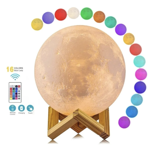 Lampara táctil con modelo de Luna y base madera, luces de colores - Imagen 2