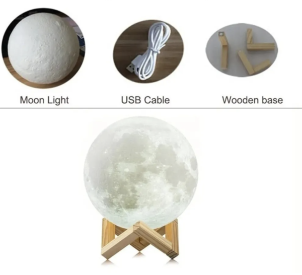 Lampara táctil con modelo de Luna y base madera, luces de colores - Imagen 4