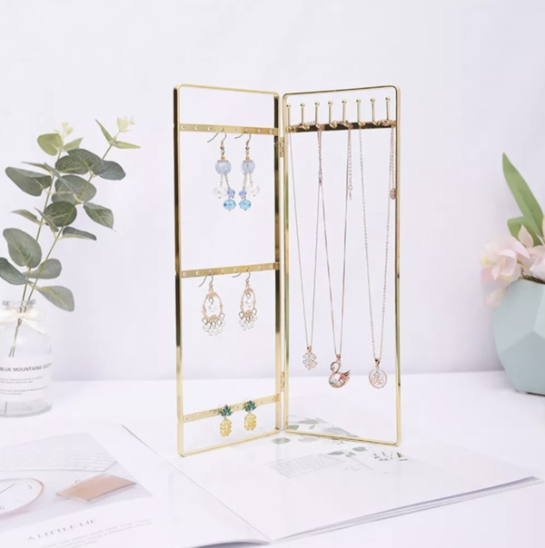 Exhibidor Soporte De Aros Y Cadenas Metalico Dorado - Imagen 3