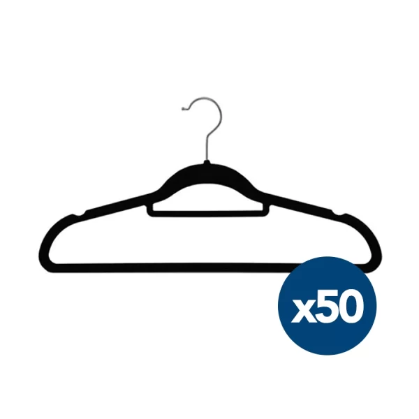 Pack 50 Colgador gamuza terciopelo negro adulto para polera blusas