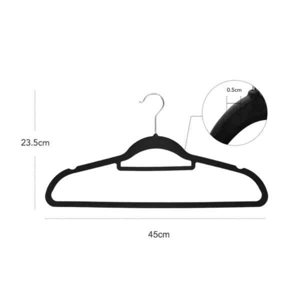 Pack 50 Colgador gamuza terciopelo negro adulto para polera blusas - Imagen 2